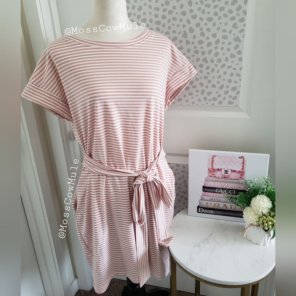 Pink and White Striped Tie Dress